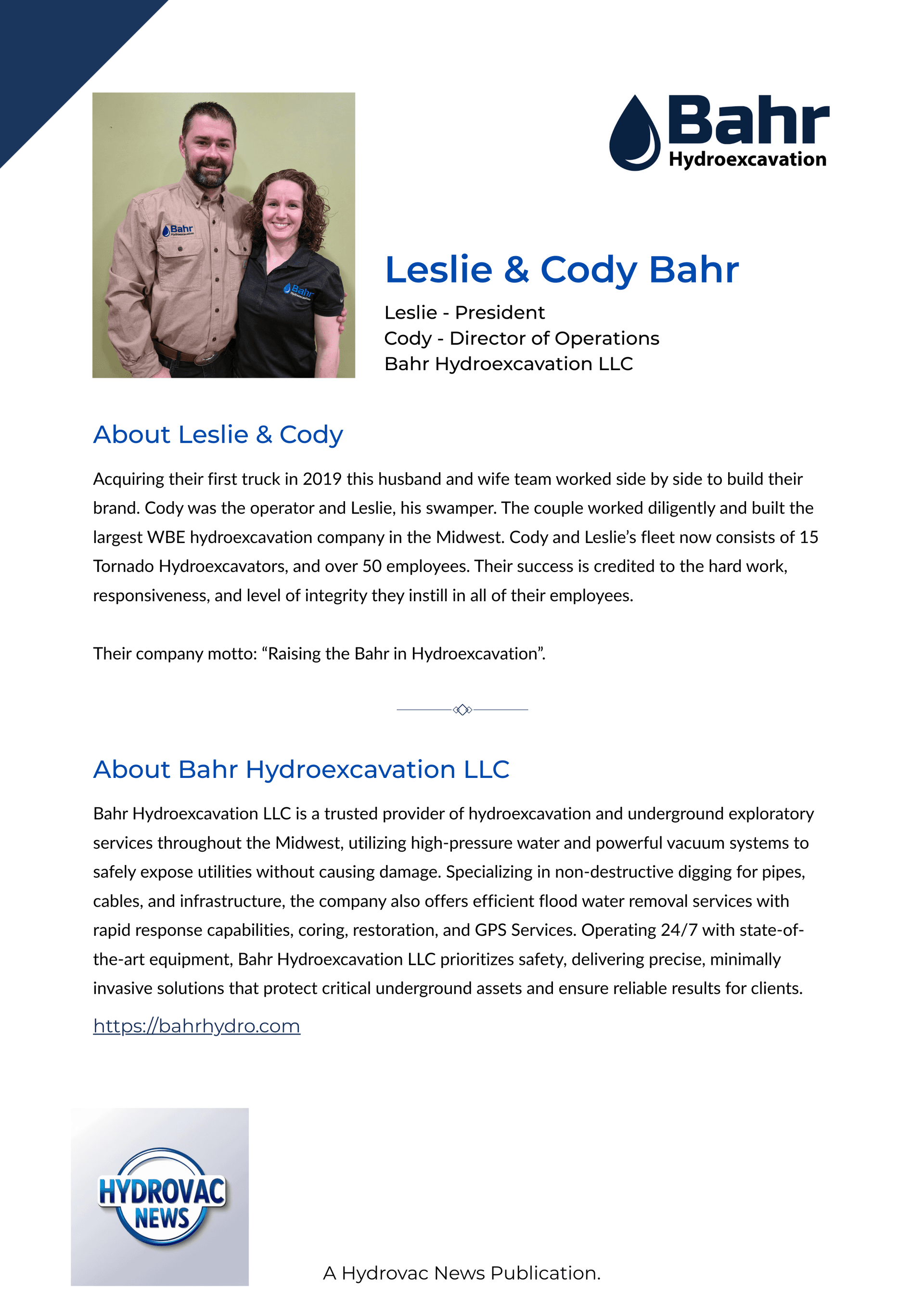 Leslie & Cody Bahr - Bahr Hydroexcavation LLC
